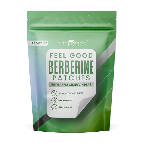 Perfect Patches Feel Good pouch, front of pack, 30 patches with berberine and grapefruit